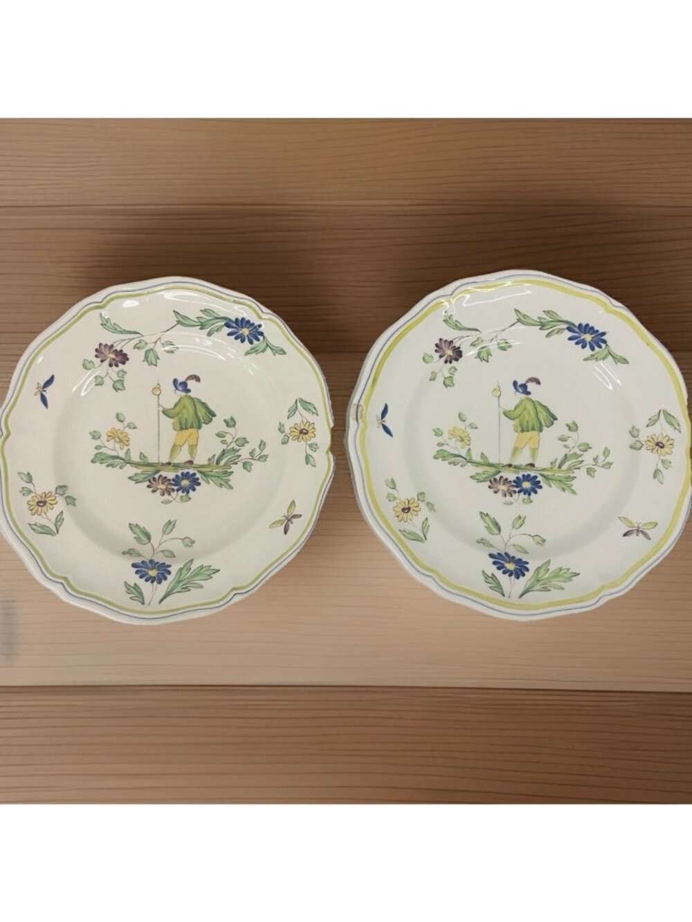 2 x Vintage Longchamp Moustiers Dinner Plates 10.25” Hand Painted Minor Flaw